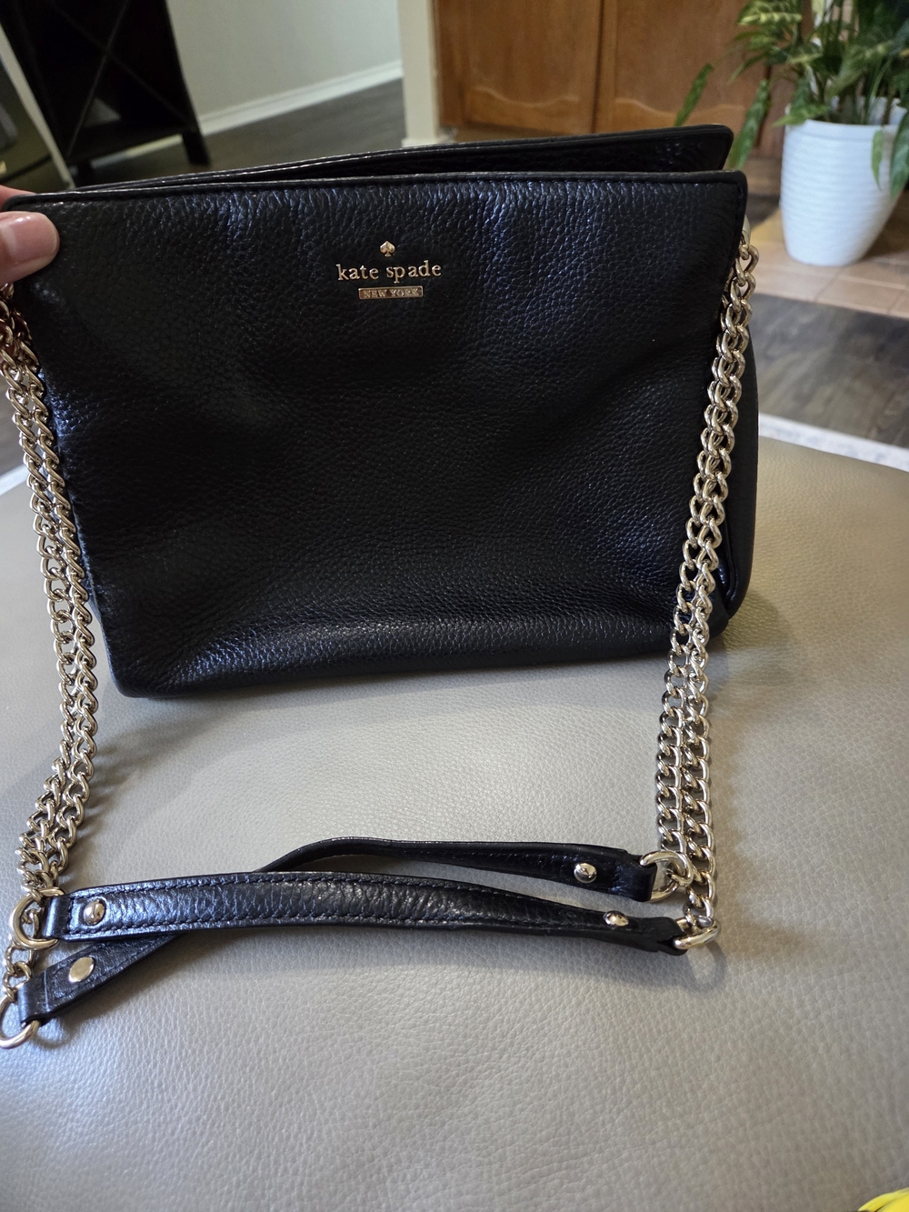 kate spade Black Pebbled Leather Chain Shoulder Bag